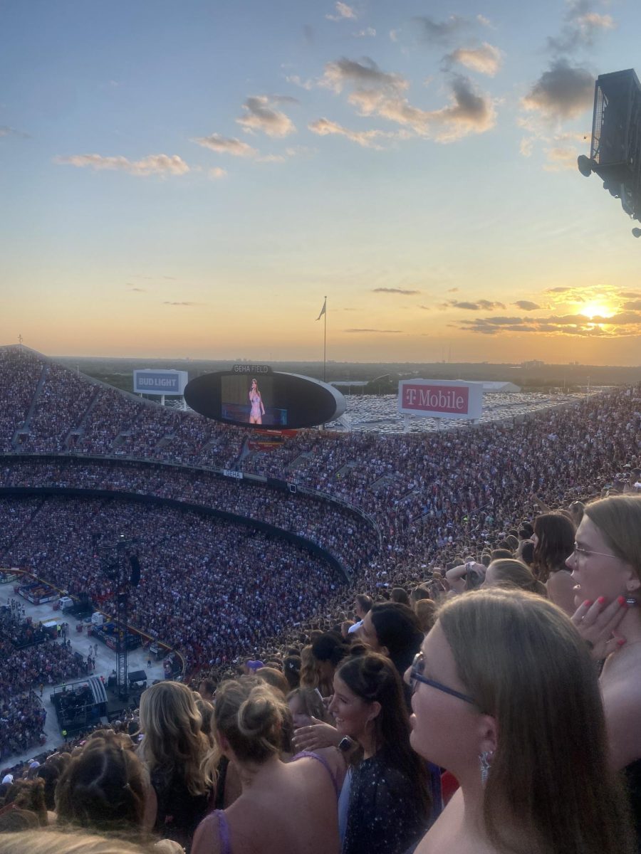 Arrowhead as the sun sets at the start of the Taylor Swift concert on July 8th, 2023.